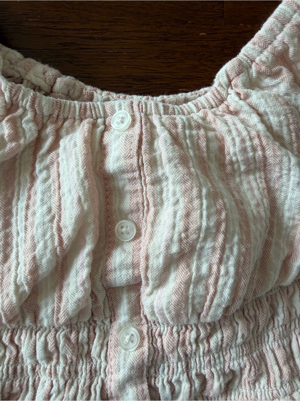 Girls Cat & Jack Light Pink Striped Smocked Button Top, Size XS - Picture 2 of 4